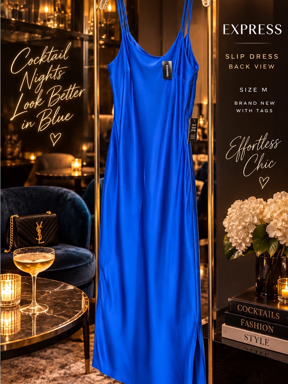 Express sz M  Electric Blue Satin Slip Dress new